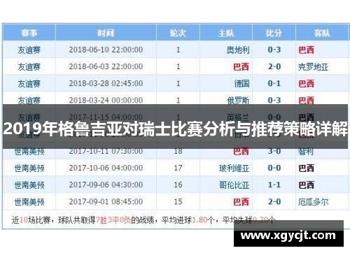 2019年格鲁吉亚对瑞士比赛分析与推荐策略详解